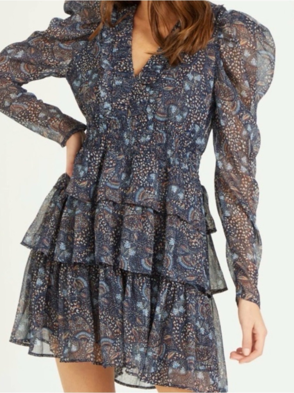 Dear John Blue Paisley Smocked Tiered Mini Dress - NWOT